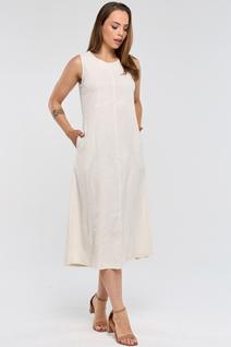 Vestido Midi PKS Com Bolsos Linho Natural