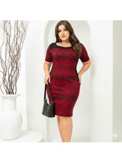 Vestido Midi Plus Size Feminino Tubinho Afina Cintura Moda Evangélica/Modesta