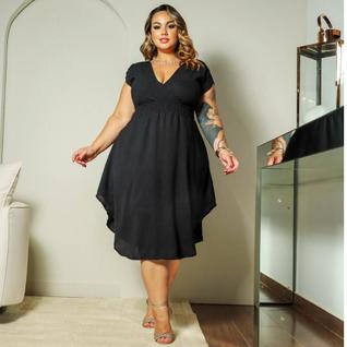Vestido Midi Transpassado Plus Size Confortável Curve Elegante Casual