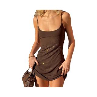 Vestido Mini Feminino Decote Baixo Costas Nuas Com Strass Nibber Sexy Bodycon Tendência De