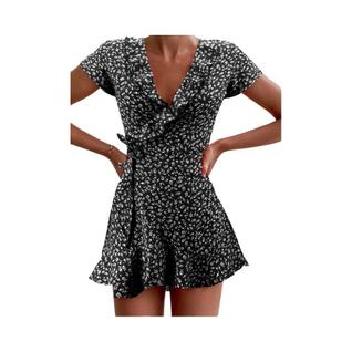 Vestido Mini Floral Com Rendas E Decote Em V Para Mulheres, Elegante E Chic, Estilo A-Line