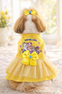 Vestido pet roupa fantasia brilhante rodado saia babado laço personagem leve
