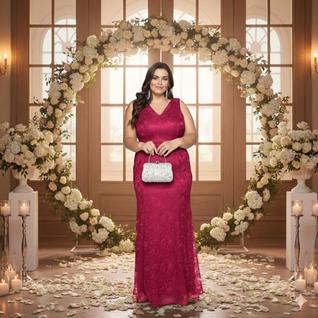 Vestido Plus Size 77 Formatura Renda Longo Madrinha Festa Noite