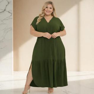 Vestido Plus Size Com Lastéx Longo Elegante E Soltinho Moda Feminina Estilo Moderno e Rom
