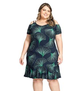 Vestido Plus Size Tropical Secret Glam Azul