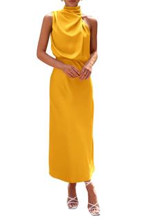 Vestido PRETTYGARDEN 2025 de cetim de verão sem mangas Maxi Yellow XXL