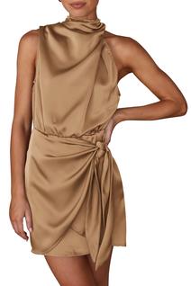 Vestido PRETTYGARDEN de Cetim Sem Mangas com Gola Alta e Cintura Ajustável P ao Pequeno