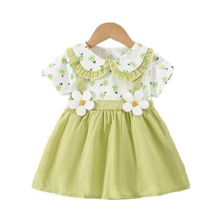 Vestidos de bebê menina verão flor impressa doce gola boneca manga curta roupas infantis p