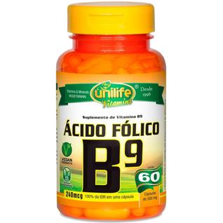 Vitamina B9 Ácido Fólico 60 cápsulas de 500mg