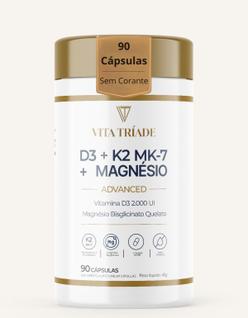 Vitamina D3 K2 MK7 com Magnésio Bisglicinato  90 Cápsulas Rende 3 meses  Matéria prima Imp