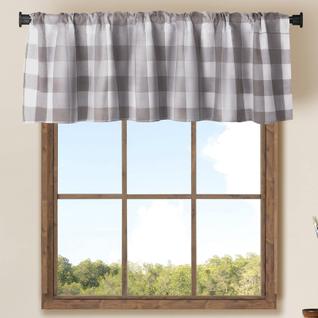 Window Valances WOSIBO Buffalo Check Plaid branca/cinza, pacote com 2 unidades