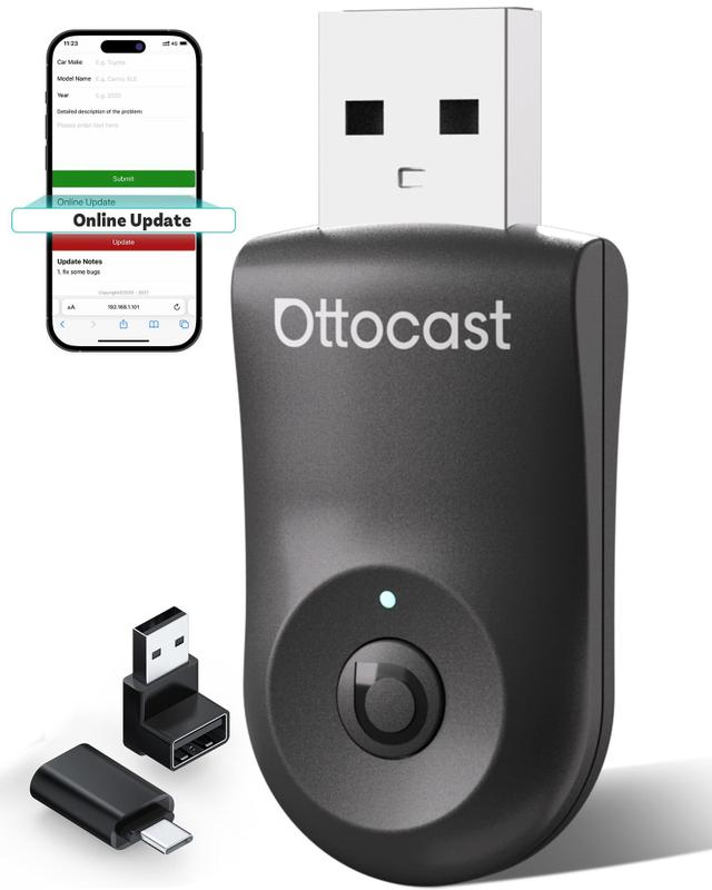 Adaptador 2 em 1 sem fio CarPlay e Android Auto OTTOCAST Mini 2025
