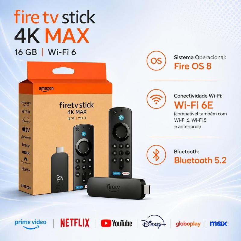 Amazon Fire TV Stick 4K Max 16GB Wifi 6E Com Alexa Comando de Voz