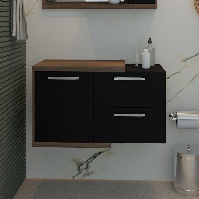 Armário Gabinete Nexus 83P Contemporâneo Marrom/Nogal/Preto Ônix