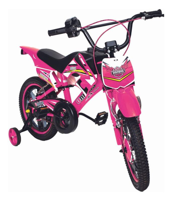 Bicicleta Infantil Moto Cross Aro 16 Rodas Treinamento Rosa