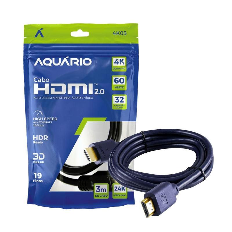 CABO HDMI 2.0 4K UTRA HD 3M 19 PINOS AQUARIO 4K03
