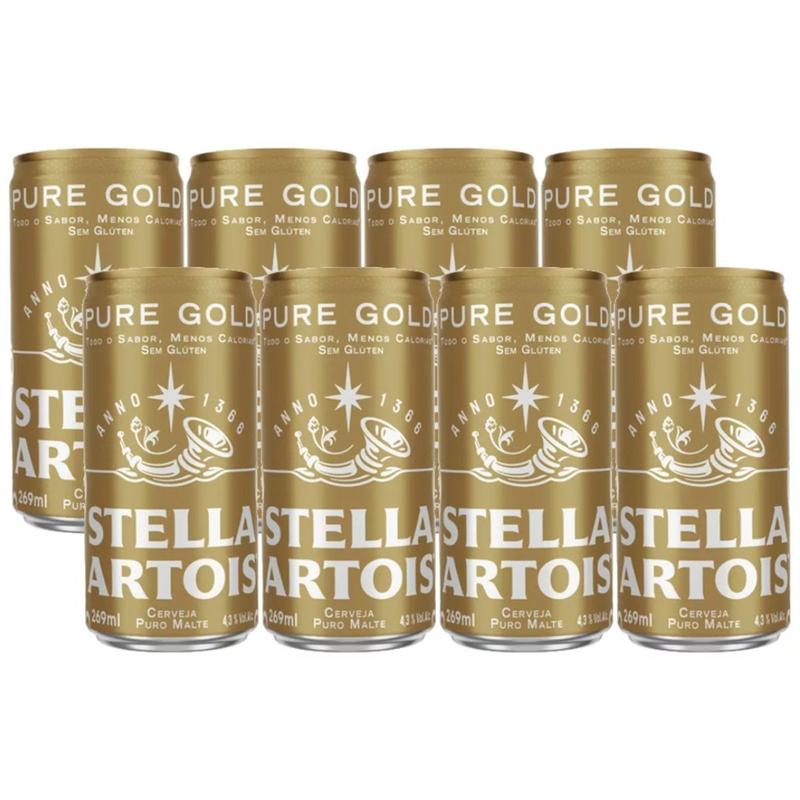 Caixa C/ 8 Un Cerveja Stella Artois Pure Gold Lata 269ml - Cerveja