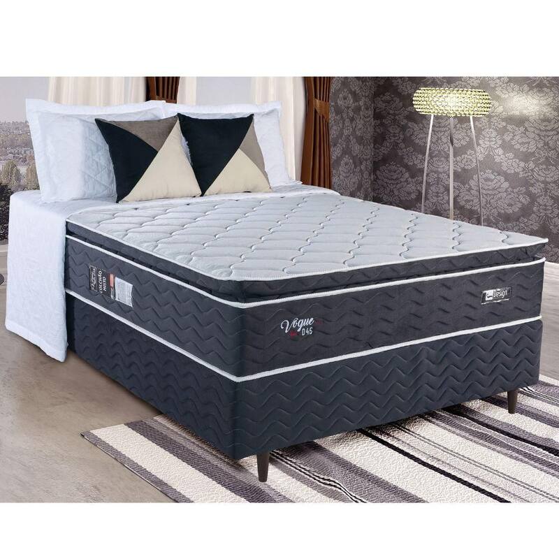 Cama Box Casal (138X188) D45 Grafite Vogue Ouro Design Colch
