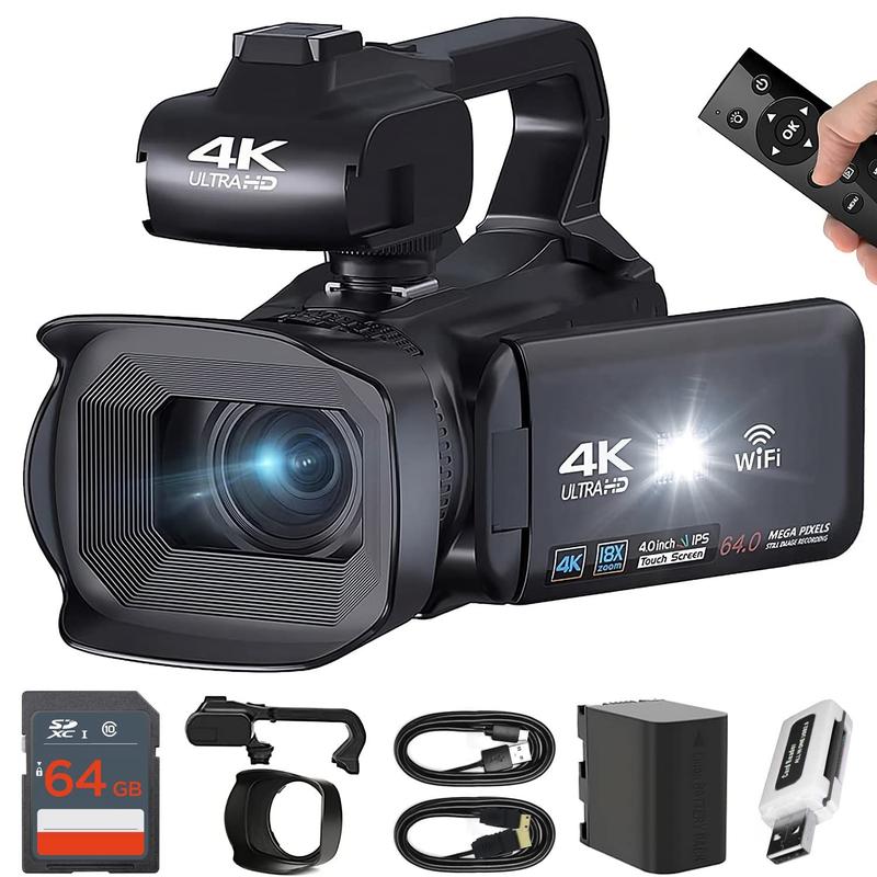 Câmera de vídeo Acuvar 4K 64MP HD Camcorder Microfone WiFi com