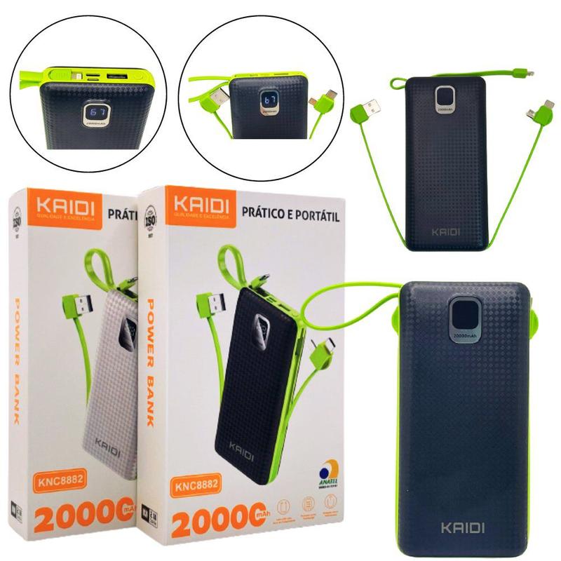 Carregador Portátil 20.000mah Power Bank Com 4 Cabos C/ Visor