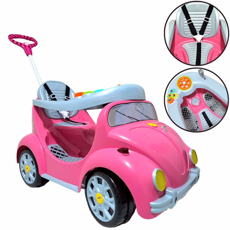 Carrinho de passeio infantil fusca rosa com cinto fouks calesita 