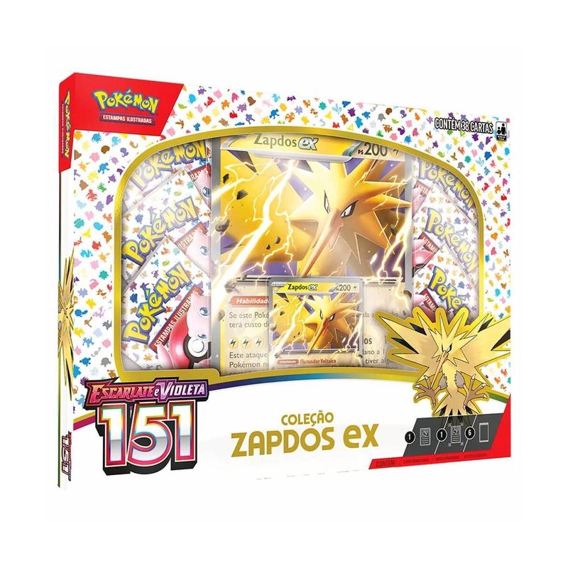 Cartas Pokémon Box Coleção Especial 151 Zapdos Ex - Copag - Deck