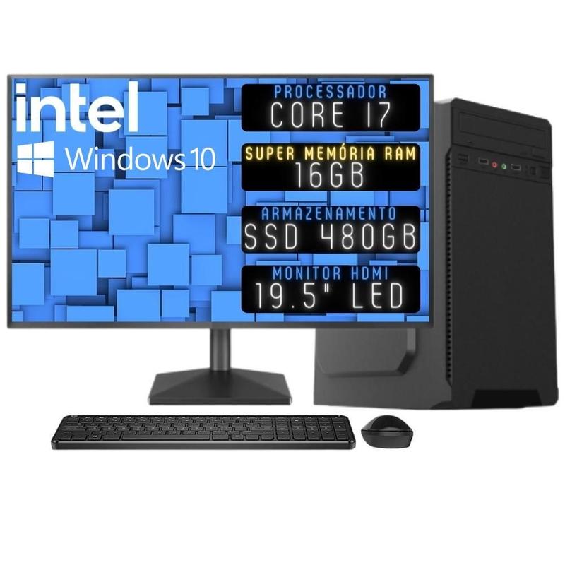 Computador Completo 3green Desktop Intel Core i7 16GB Monitor 19.5