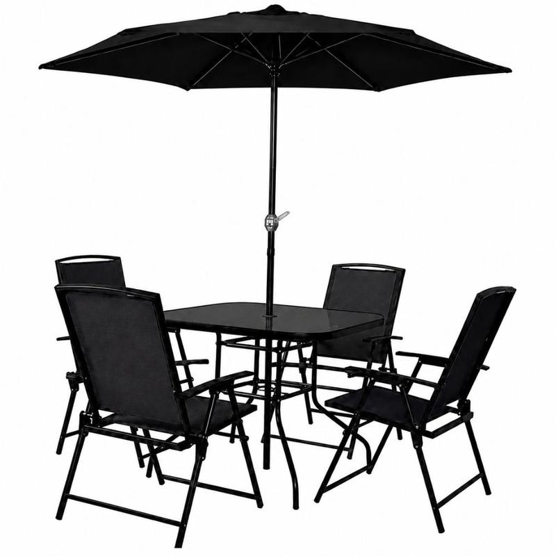 Conjunto com Mesa 4 Cadeiras e Guarda Sol 180CM Riviera para Jardim CASA LYS