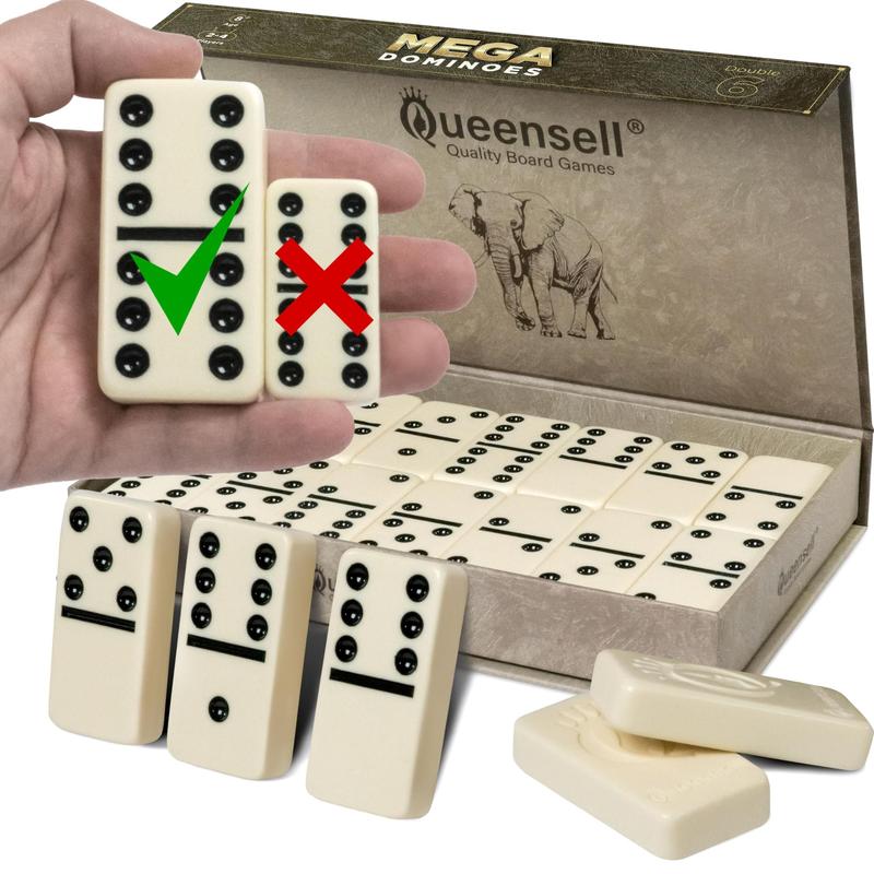 Conjunto de dominó Queensell Mega Large Double 6 com 28 peças
