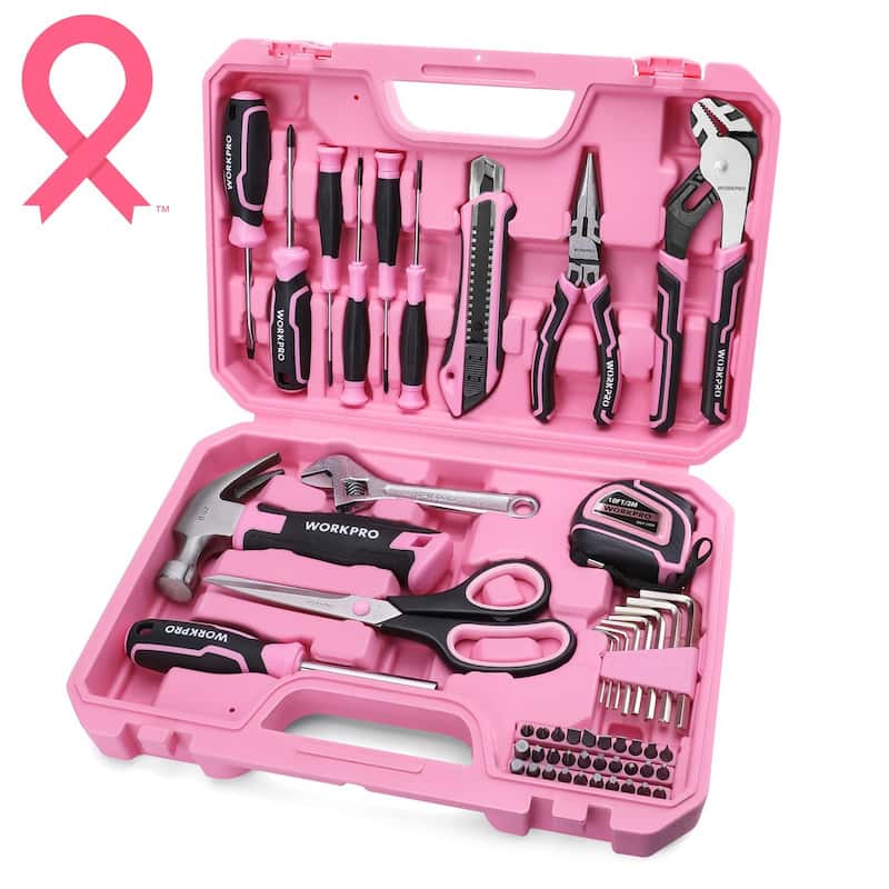 Conjunto de ferramentas WORKPRO de 52 peças rosa para mulheres com