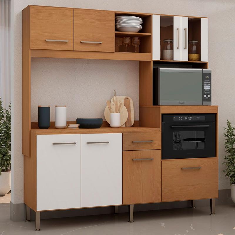 Cozinha Compacta Helena 8 Portas 1 Gaveta com Vidro Freijó/Off