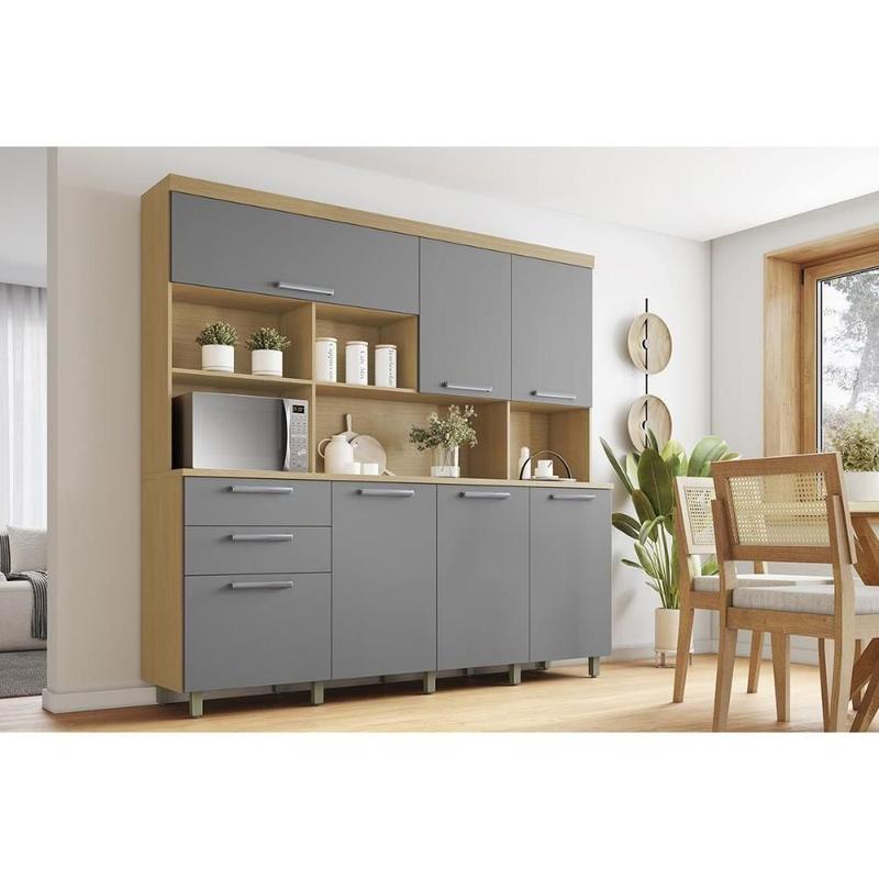 Cozinha Compacta Nobreza c/ 7 Portas e 2 Gavetas 210cm Carvalho