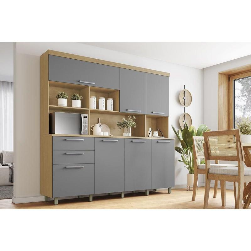 Cozinha Compacta Nobreza c/ 7 Portas e 2 Gavetas 210cm Carvalho