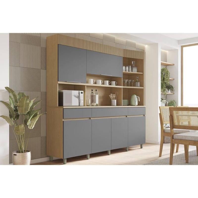 Cozinha Compacta Realeza c/ 6 Portas e 3 Gavetas 220cm Carvalho