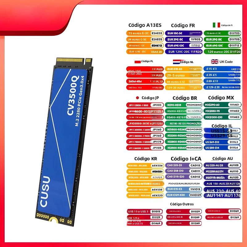 Cusu SSD 512GB 1TB 2TB NVMe M2 PCIe3.0 M.2 2280 Disco rígido de