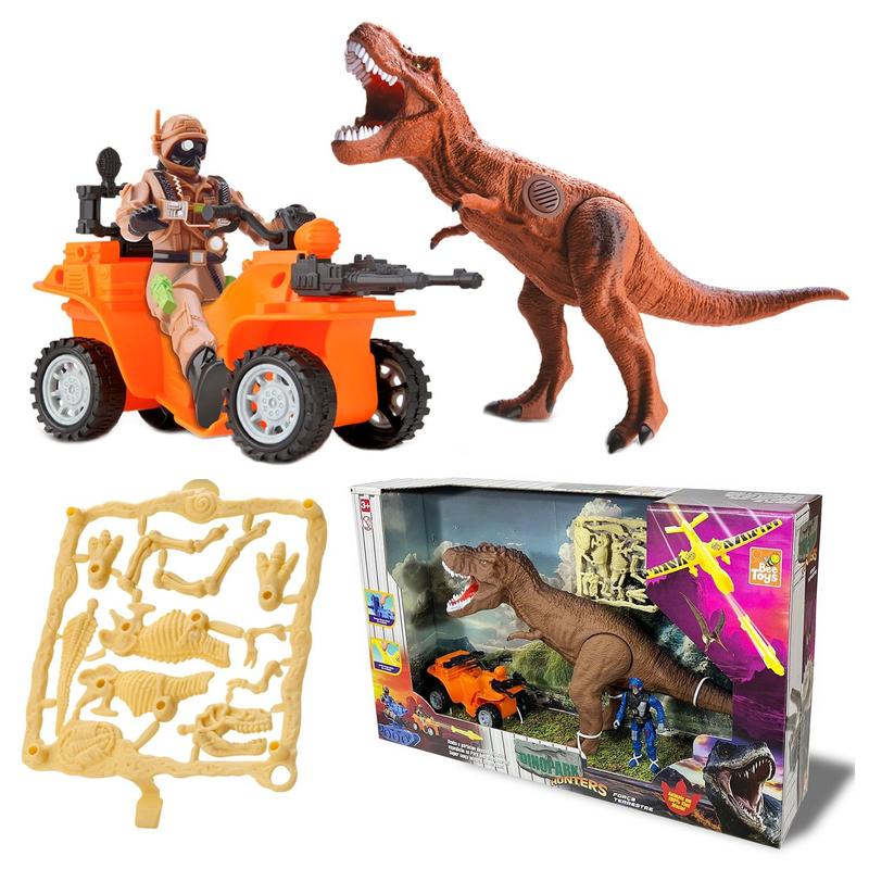 Dinopark Hunters Força Terrestre Rex Com T-Rex Quadriciclo Soldado