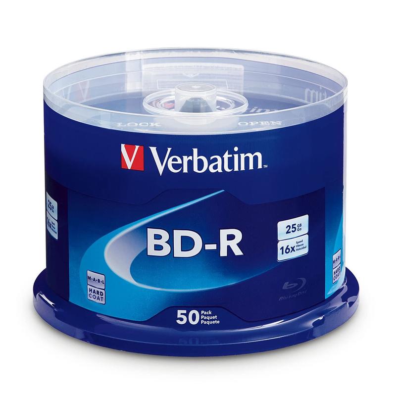 Disco de mídia gravável Blu-ray Verbatim BD-R 25GB 16X 50, pacote