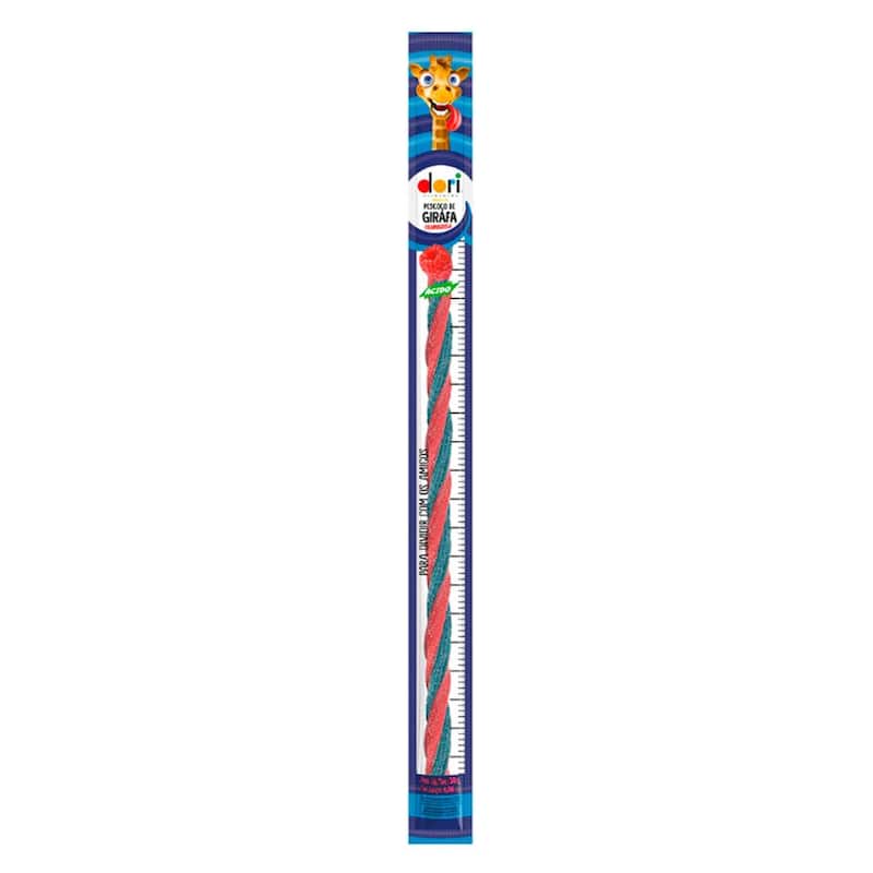 Bala Regaliz Pescoço de Girafa Sabor Framboesa Azedinho Dori Display 30x30g - Confeitaria e Artigos para Festas em Blumenau