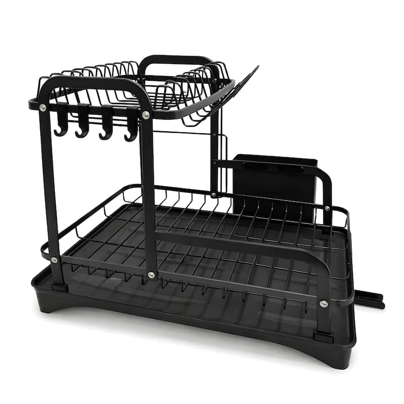 Escorredor de Louça BSMIX Preto Fosco 2 Andares Dreno 360 Porta Talheres Base Ampla