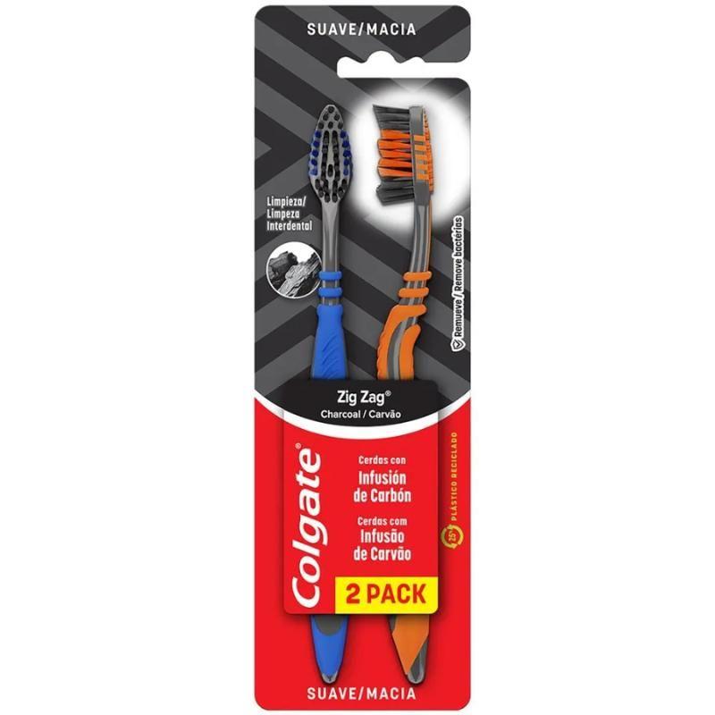 Escova dental colgate zig zag carvão c/2 unidades macia - Escova