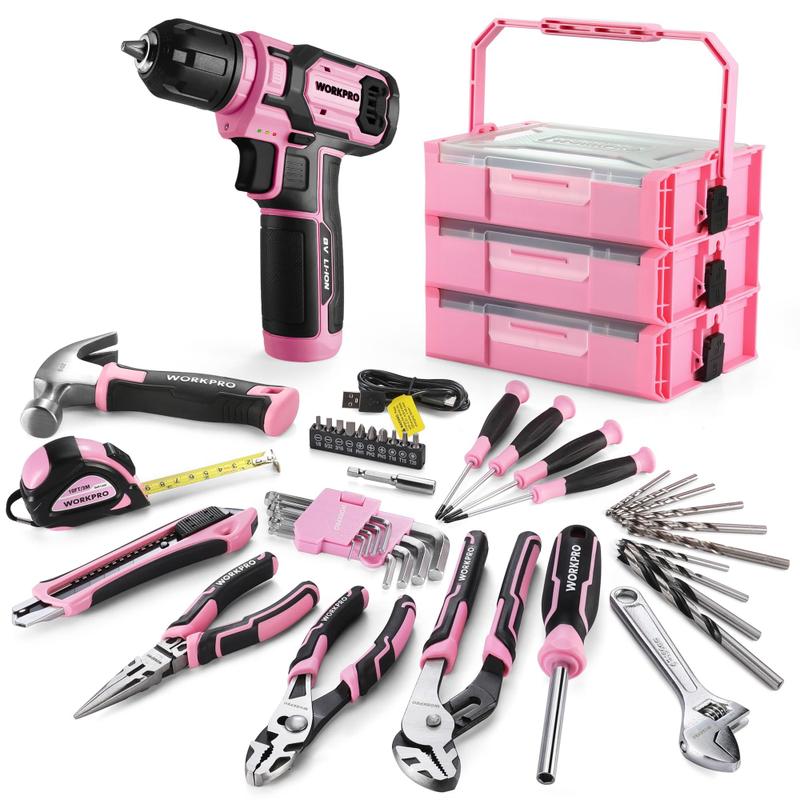 Furadeira sem fio WORKPRO Pink com caixa de ferramentas, conjunto