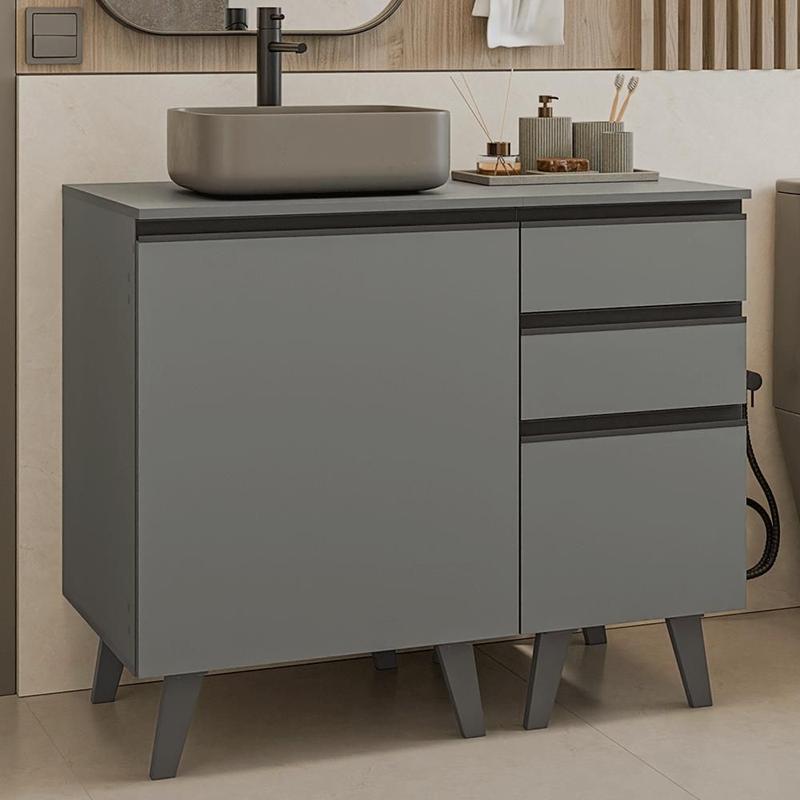 NICENESS GEE.D Mサイズ Gabinete para Banheiro 100cm 1 Porta 3 Gavetas Cinza Nice Madesa