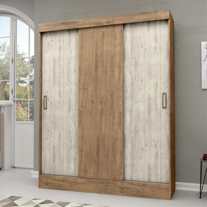 Guarda Roupa Casal 3 Portas De Correr Sem Espelho Ipê Tex/Vanilla