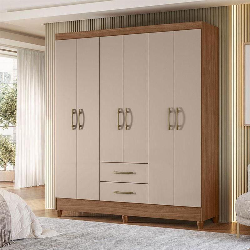 Guarda Roupa Casal Ambiente Panamá 6 Portas Carvalho Fendi - Moval