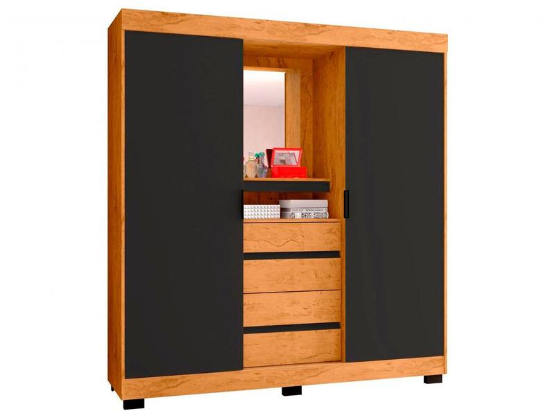 Guarda-roupa Casal com Espelho 2 Portas de Correr 4 Gavetas