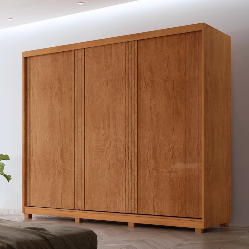 Guarda Roupa Casal Connor MDF 3 Portas 4 Gavetas 6 Prateleiras com Pés Moderna Mobília