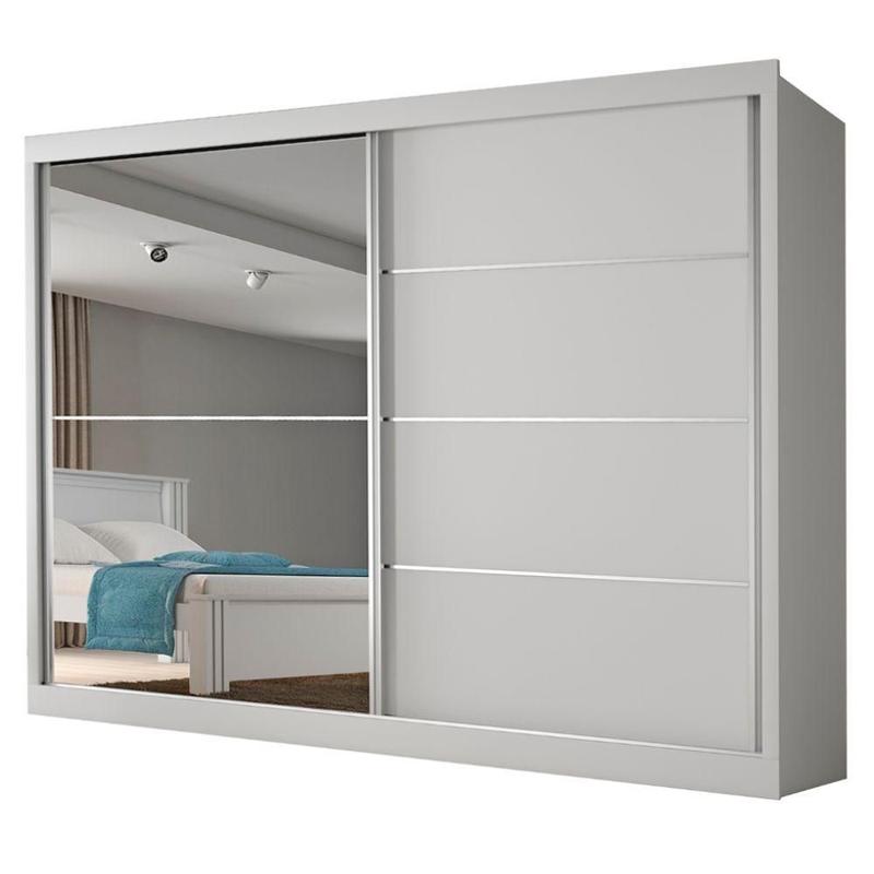 Guarda Roupas Casal 2 Portas De Correr Com Espelho 4 Gavetas 100% Mdf Branco áustria Branco