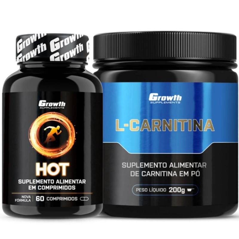 Hot Termogênico 60 Caps + L-Carnitina em Pó 200g Growth - Coenzima Q10