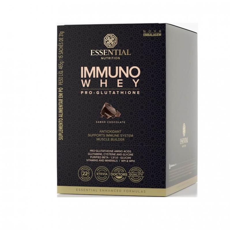 Immuno Whey Pro Glutathione Display - Sabor: Chocolate (15 sachês 31g) - Essential Nutrition - Whey Protein