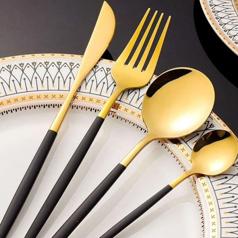 Jogo De Talheres P Aparelho De Jantar Faqueiro Inox Dourado 24 Peças
